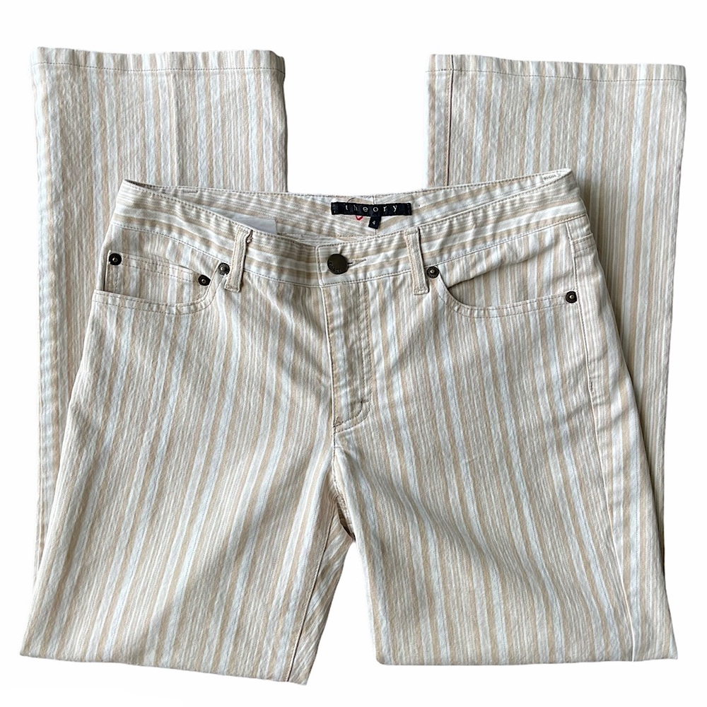 Theory Cream & White Striped Cropped Jean pants